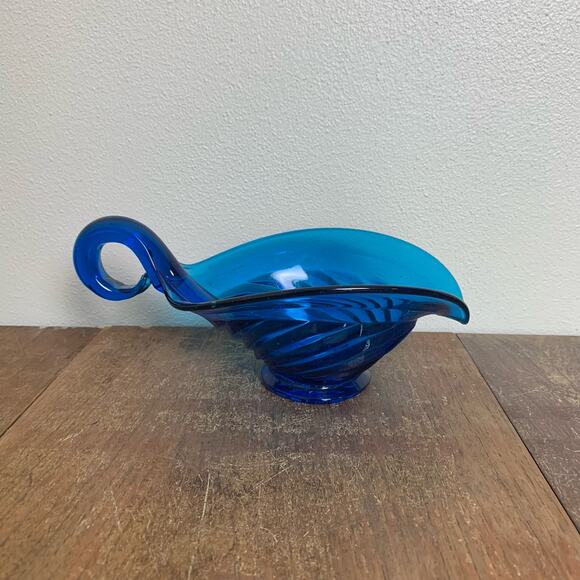 Vintage Cobalt Blue Glass Shallow‎ Candy Bowl Dish with Spout & Handle - Picture 1 of 6